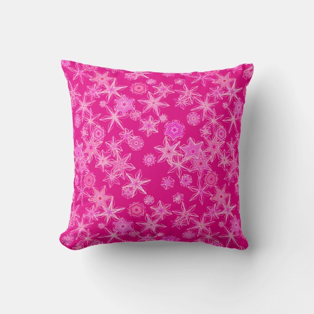 Almofada Flocos de neve geométricos modernos, cor-de-rosa f (Frente)