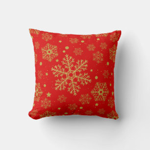 Almofada Flocos de neve ouro em vermelho