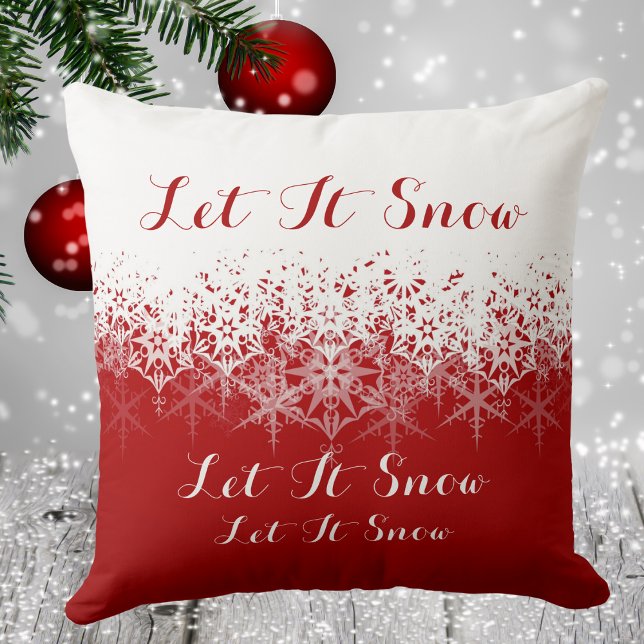 Almofada Flocos de neve vermelhos e brancos, que neve, (Red and White Snowflakes, Let It Snow, Throw Pillow)