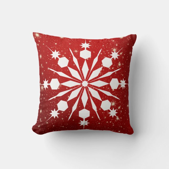 Almofada Flocos de neve vermelhos espumantes de Natal (Frente)
