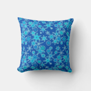 Almofada Flocos Geométricos Modernos de Neve, Azul Espirro