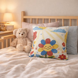 Almofada Flor Adorável Apreciando o Sol Desenho Infantil