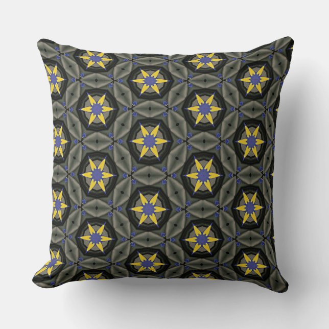 Almofada Flor Amarela com Borda de Círculo de Diamante Cinz (Frente)