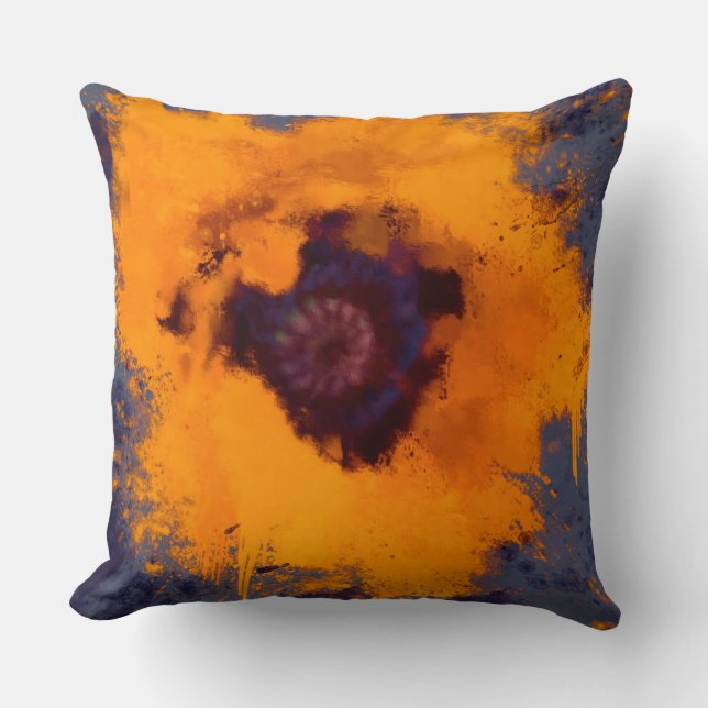 Almofada Flor Amarelo Brilhante Pintura Cinza Azul Fundo (Frente)