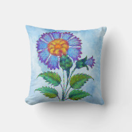 Almofada Flor Azul Meia-Tom em Arte Fina Azul
