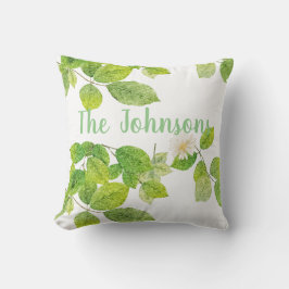 Almofada Flor Branco e Jardim de Folhas Verde
