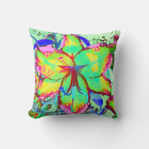 Almofada Flor cor-de-rosa verde-abstrato boho legante