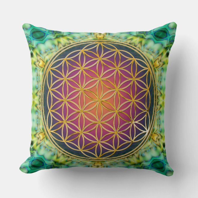 Almofada Flor da Vida - dourado - fractal 2 (Frente)