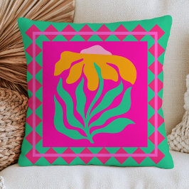 Almofada Flor de BOHO em Floral Retro Rosa Fúcsia e Verde