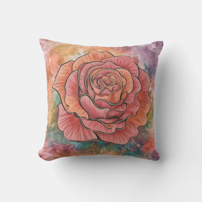 Almofada Flor de Boho Rosa, Pintinho, Na moda, Pronta (Frente)