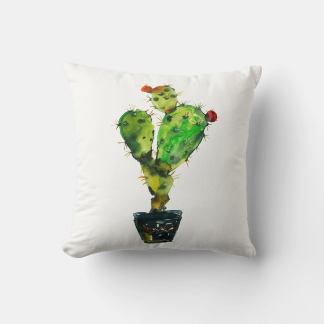 Almofada Flor de Cacto Floral Aquarela Boho do Sudoeste (Frente)