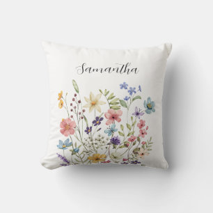 Almofada Flor de Campo Personalizada com Nome em Aquarela R