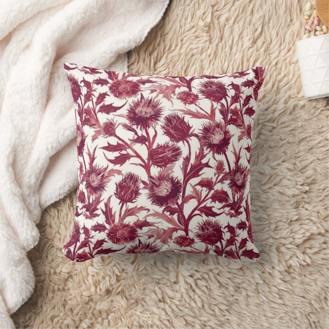 Almofada Flor de cardo William Morris em burgundy profundo (Cobertor)