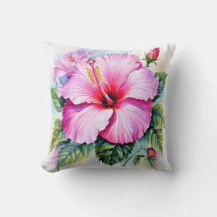 Almofada Flor de Hibiscus, Cor de Água Rosa