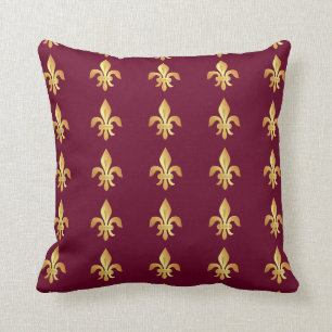Almofada Flor de lis Dourado em Borgonha