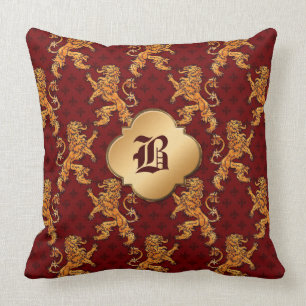 Almofada Flor de lis Dourado medieval do vermelho do leão