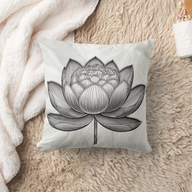 Almofada Flor de lótus desenhado com mão sagrada, flor de l (Cobertor)