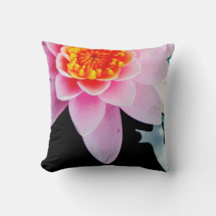 Almofada Flor de lótus e lírio de água rosa quente e laranj