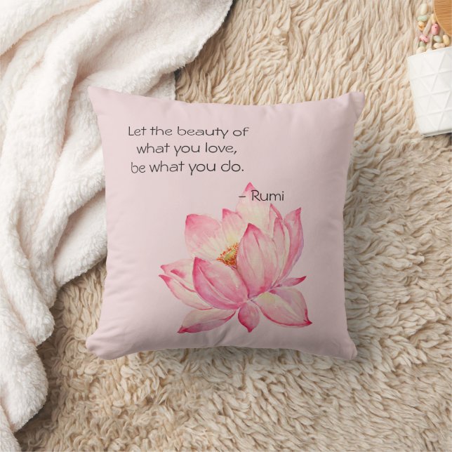 Almofada Flor de Lótus Rosa Citação de Beleza de Rumi (Cobertor)