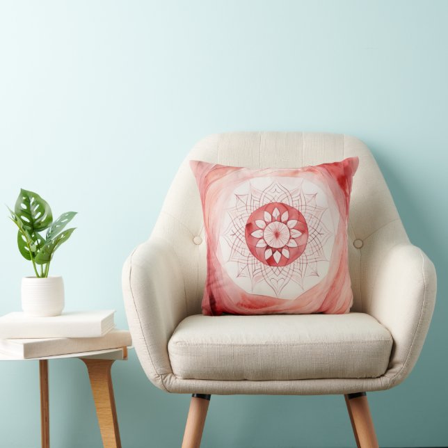 Almofada Flor de mandala de aquarela vermelha (Cadeira)
