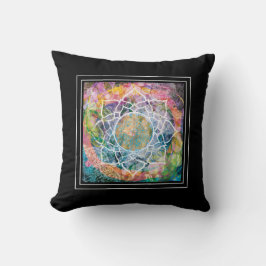 Almofada Flor de Mandala Mídia Mista Boêmia Ioga Rosa