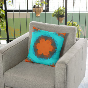 Almofada Flor de Mandala Retroativa Laranja e Azul