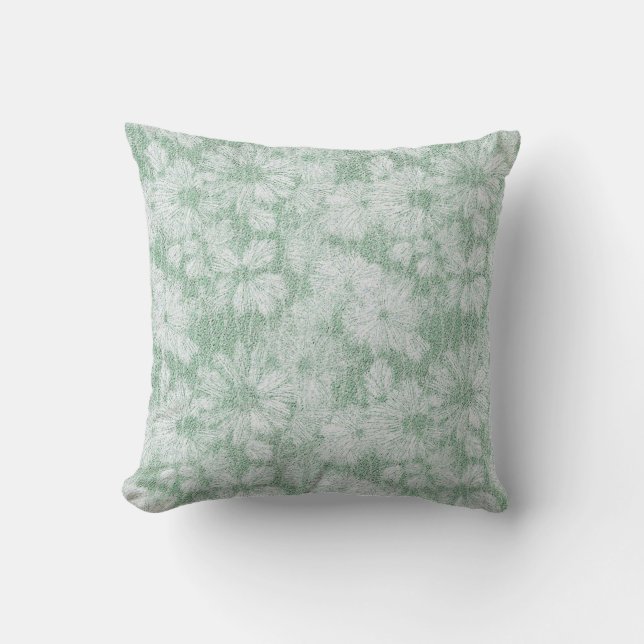 Almofada Flor de Margarida Veludo Verde Menta  (Frente)