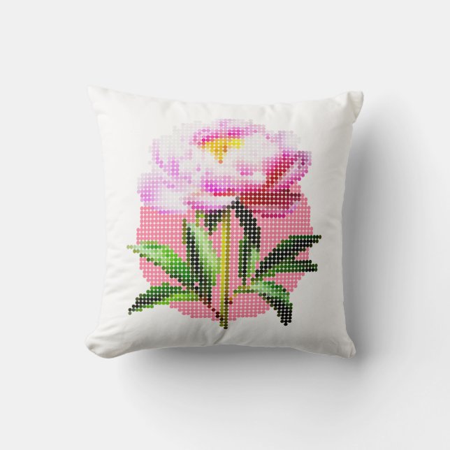 Almofada Flor de Mosaico de Pontos Peônia Rosa (Frente)