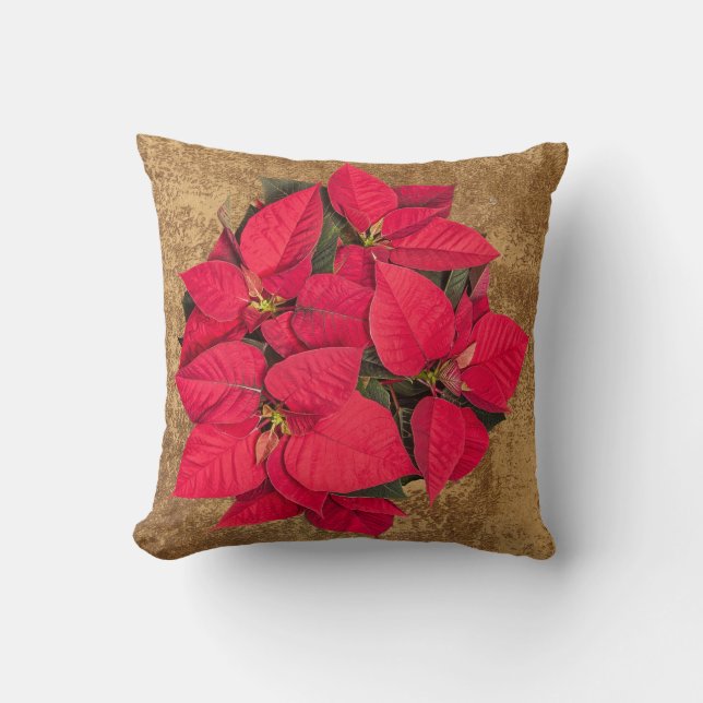 Almofada Flor de Natal vermelha no papel de abstrato (Frente)