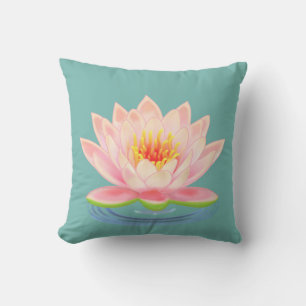 Almofada Flor de Nenúfar Rosa na Cor Azul-Cinzento