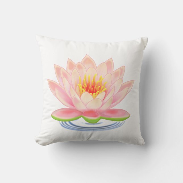 Almofada Flor de Nenúfar Rosa sobre Branco (Frente)