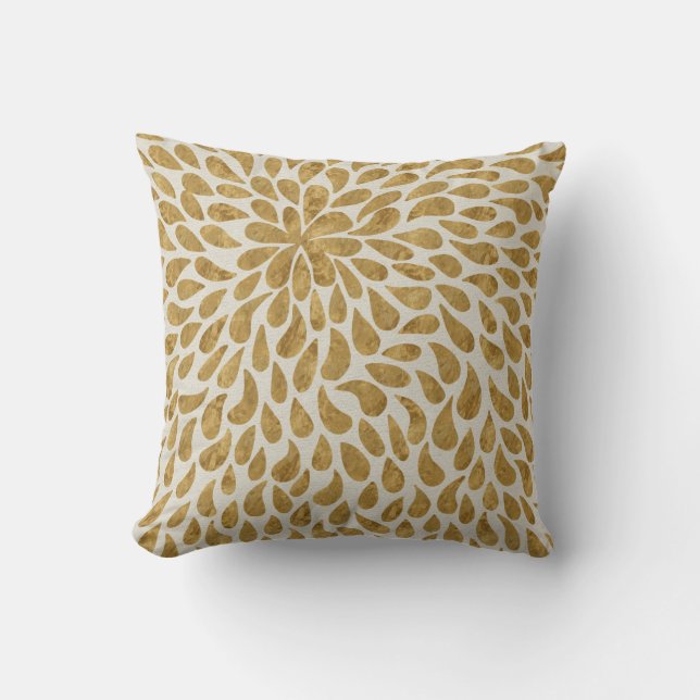 Almofada Flor de Paisley Moderna em Dourado e Branco (Frente)