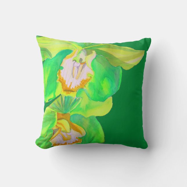 Almofada Flor de pop de orquídea moderna em verde (Frente)