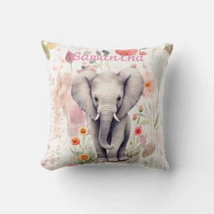 Almofada Flor de Primavera de Aquarela de Elefante para Beb