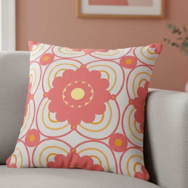 Almofada Flor de Rosa Coral (Hand‑drawn and mid‑century inspired, perfect for a soft‑color statement.)