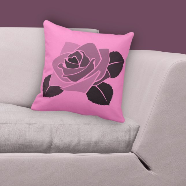 Almofada Flor De Rosa Estilizado A Rosa (Stylized Single Rose Blossom On Pink Throw Pillow)