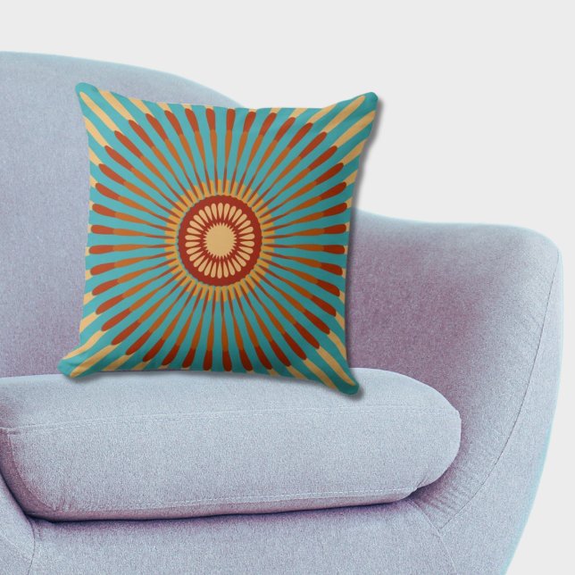 Almofada Flor Estelar Azul e Laranja Centrada Regular (Regular Centered Blue and Orange Star Flower Throw Pillow, Livingroom)
