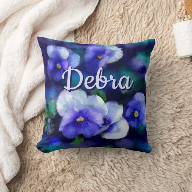 Almofada Flor Floral de Flores Azul Personalizado (Cobertor)