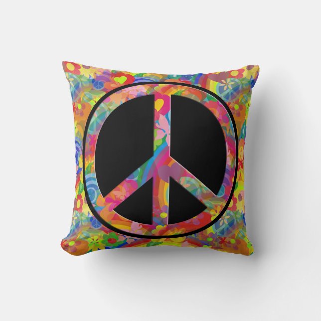 Almofada Flor Força arco-íris paz + seu fundo (Frente)