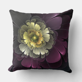 Almofada Flor Fractal Abstrata Moderna Purpura Cinza Khaki