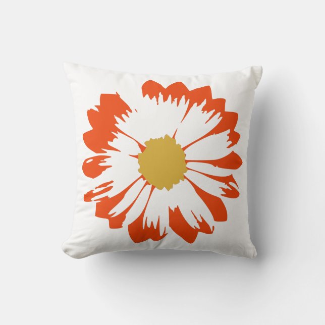 Almofada Flor Laranja no Travesseiro Branco (Frente)