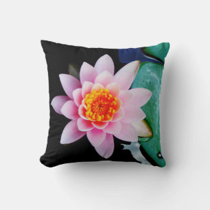 Almofada Flor lírio de água, rosa quente e lótus laranja