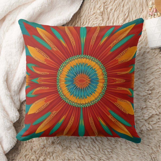 Almofada flor marrom estilo marroquino laranja azul turques (Cobertor)