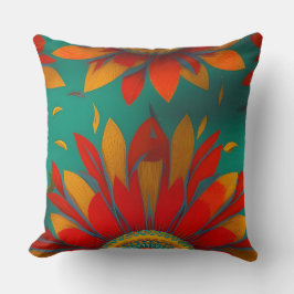 Almofada flor marroquino dourado vermelho laranja azul turq