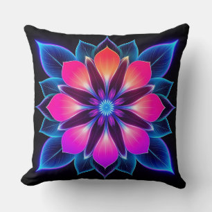 Almofada 🌸 Flor Neon Luz Azul Abstrata Quarto