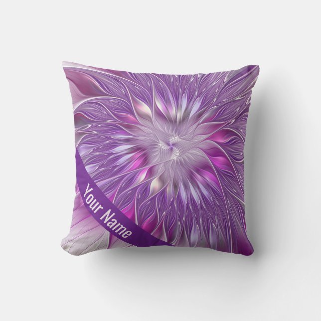 Almofada Flor Nome Abstrato Fractal Roxo Rosa (Frente)