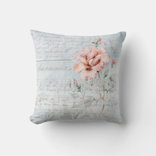 Almofada Flor rosa com aquarela em azul de música francesa