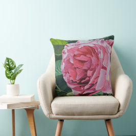 Almofada Flor rosa de pedônia com folhas verdes, Grande