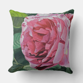 Almofada Flor rosa de pedônia com folhas verdes, Grande