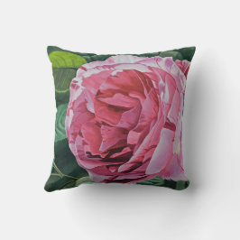 Almofada Flor rosa de Peony com folhas verdes, quadrada
